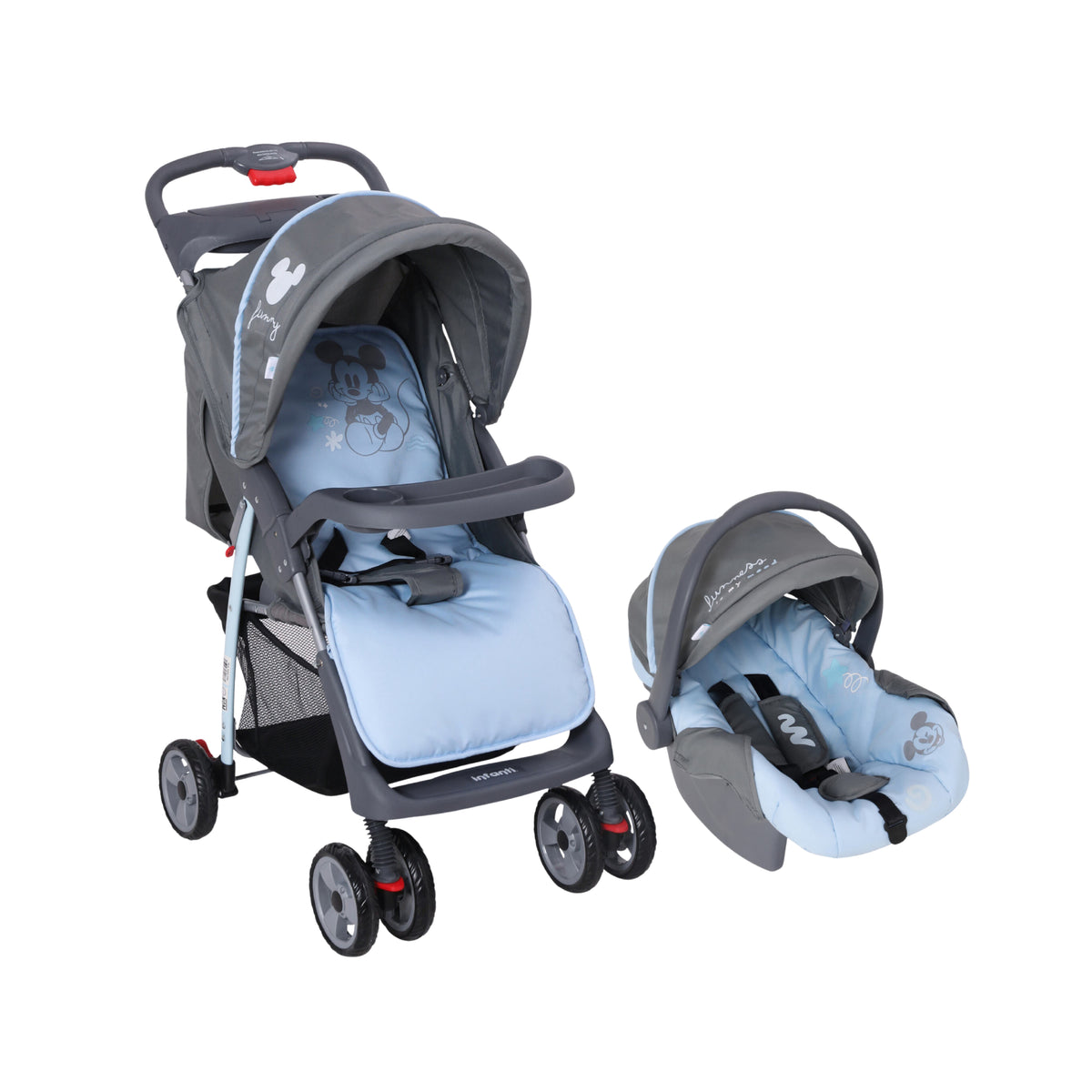 Carriola Travel System Disney, Mickey, Minnie, Stitch, Con Portabebé Y Charola, Infanti