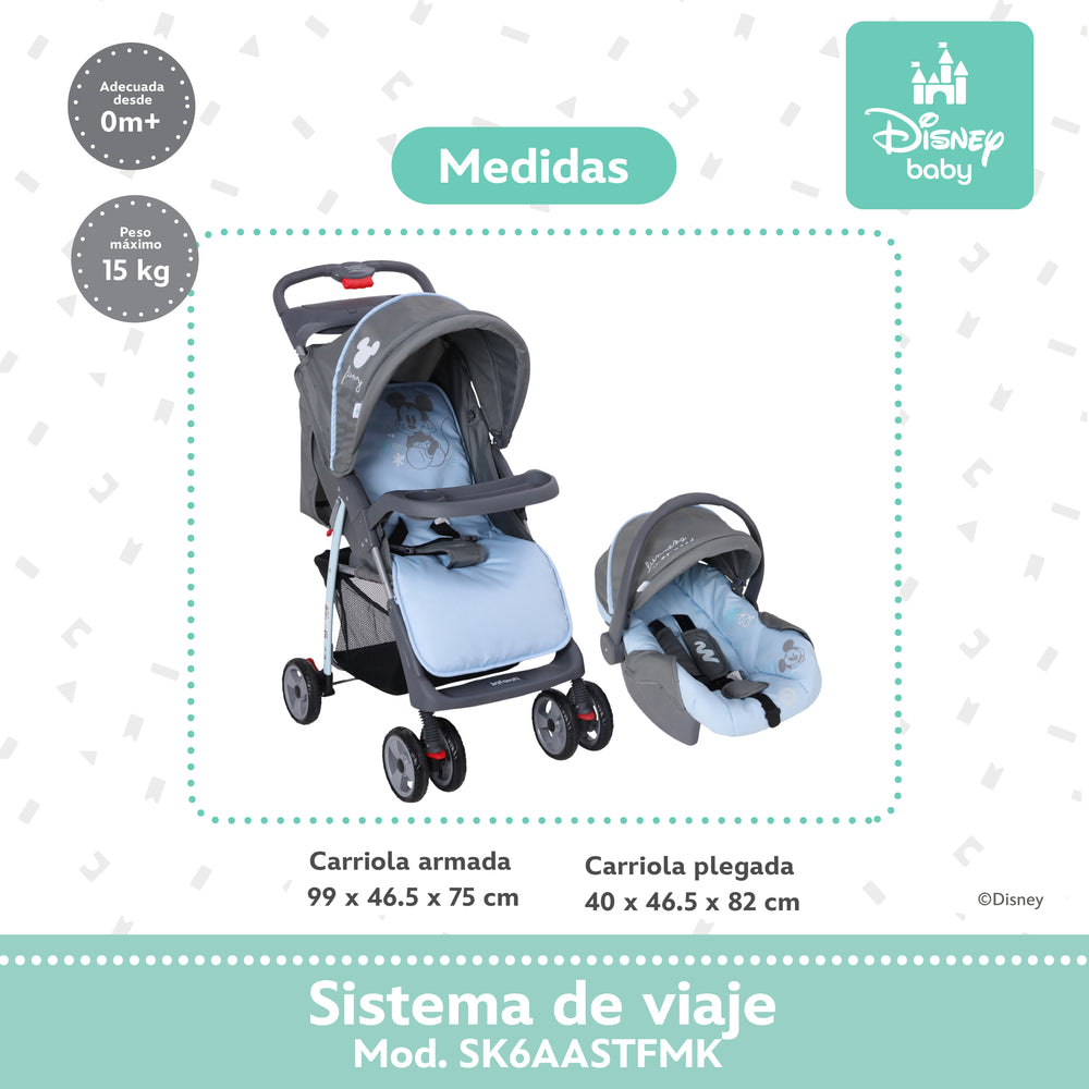 Carriola Travel System Disney, Mickey, Minnie, Stitch, Con Portabebé Y Charola, Infanti