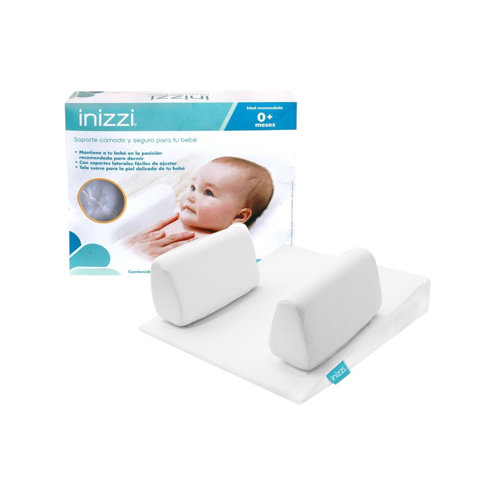 Cojín Antirreflujo para Bebé desde Recién Nacido, Blanco, Diseño Ergonómico con Inclinación, Soportes Ajustables y Tela Transpirable, Inizzi