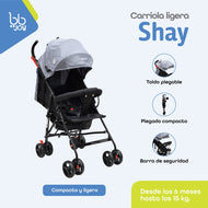 BB Joy Carriola Shay Ligera Plegable Gris Con Barra Y Toldo