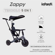 Infanti Triciclo Evolutivo 5 En 1 Zappy Con Barra De Empuje