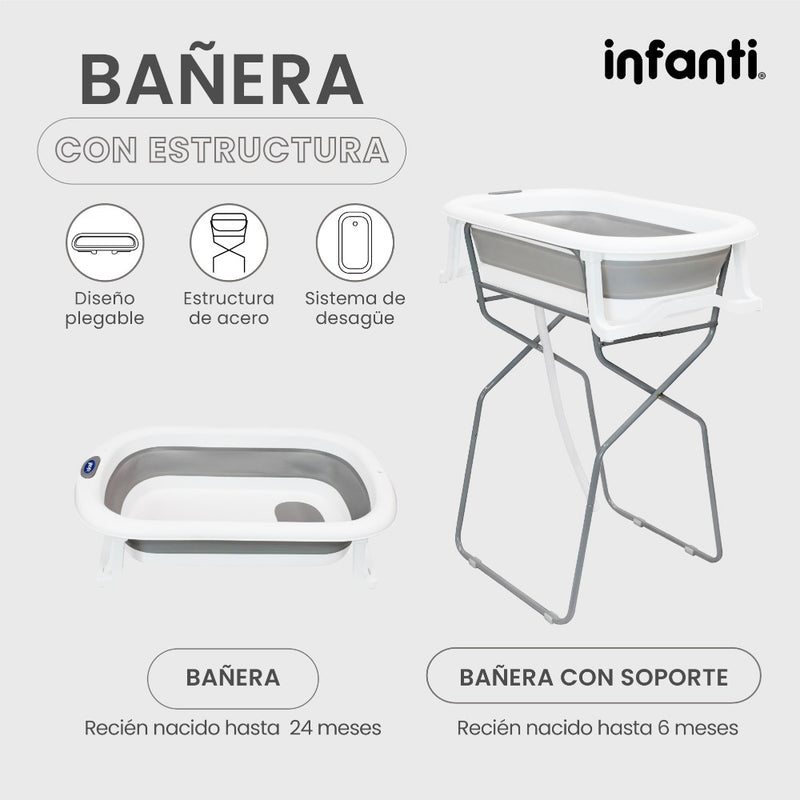 Bañera Plegable Infanti Gris Con Soporte