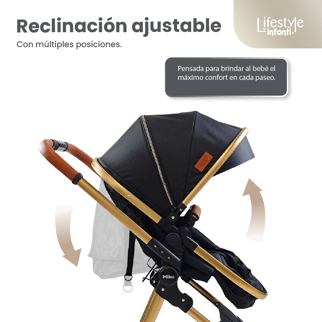 Carriola Travel System Mike Con Bambineto Reversible y Portabebé Grupo 0+