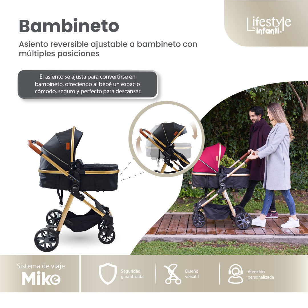 Carriola Travel System Mike Con Bambineto Reversible y Portabebé Grupo 0+