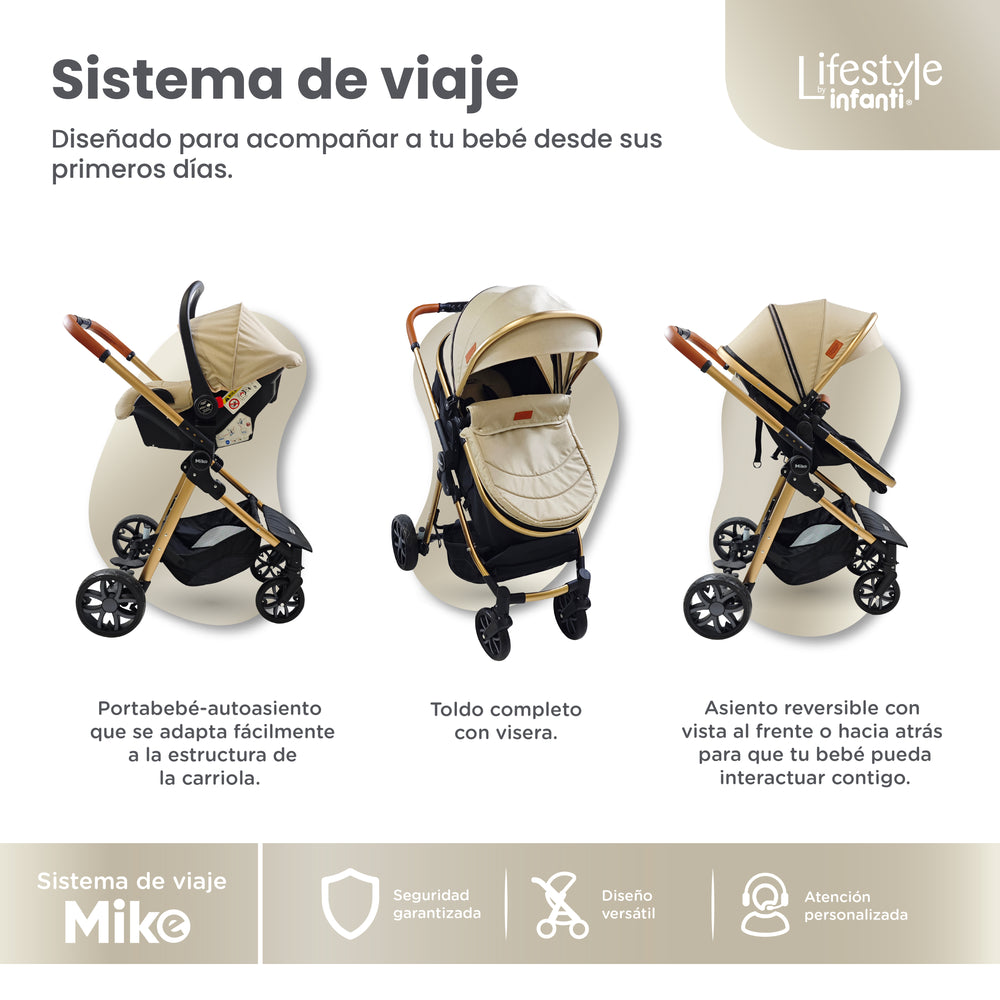 Carriola Travel System Mike Con Bambineto Reversible y Portabebé Grupo 0+