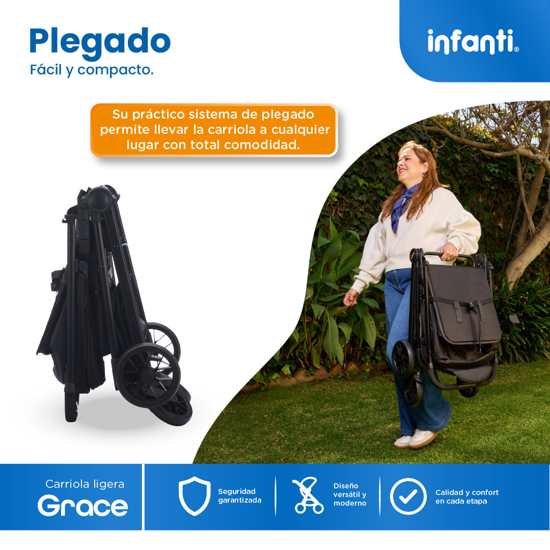 Carriola Grace Arena Con Toldo Completo Plegado Fácil Compacto Soporta Hasta 22 kg, Infanti