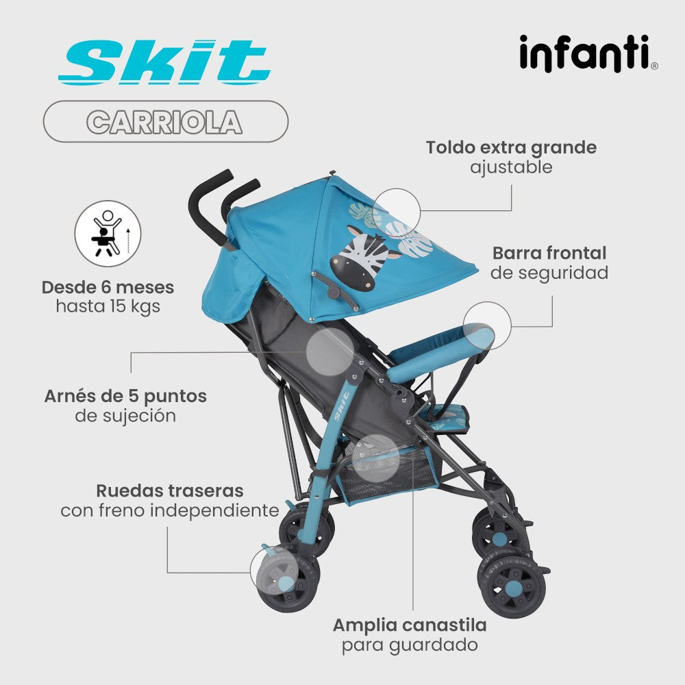 Infanti Carriola De Bastón Skit Ligera y Portátil 23XFL801 ARNES DE 3 PUNTOS