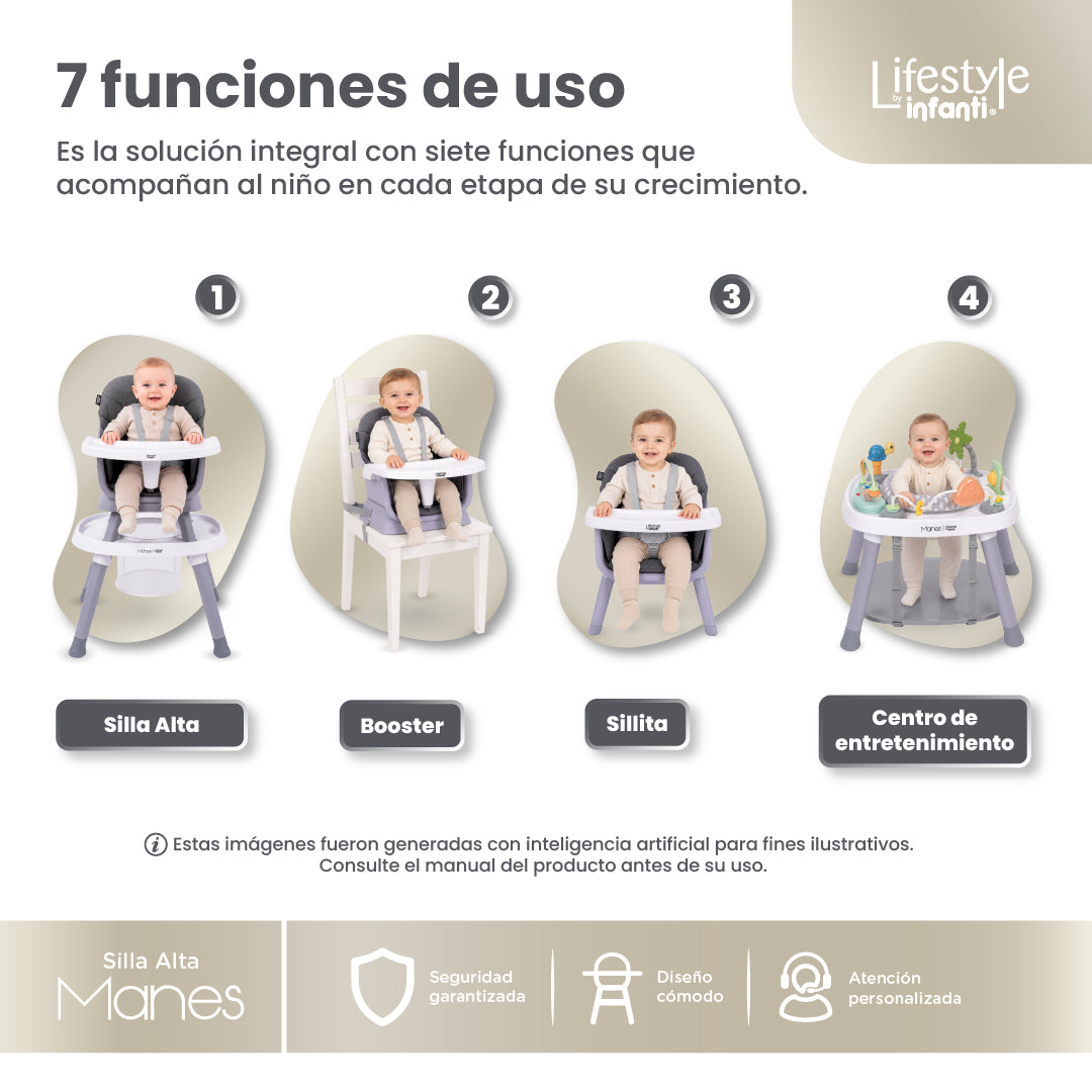Silla Alta 7 en 1 Manes Con Centro de Entretenimiento y Mesa de Juego