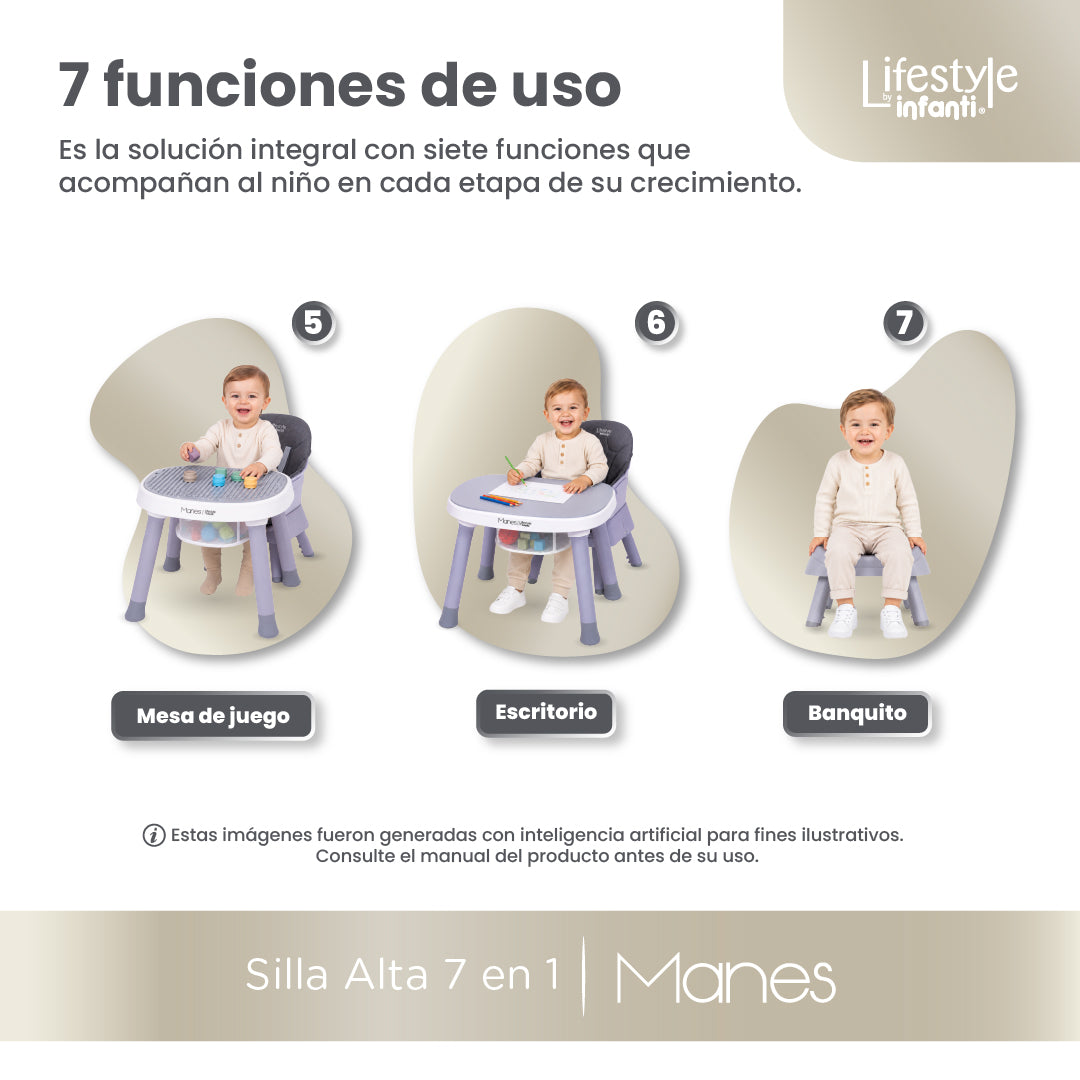 Silla Alta 7 en 1 Manes Con Centro de Entretenimiento y Mesa de Juego