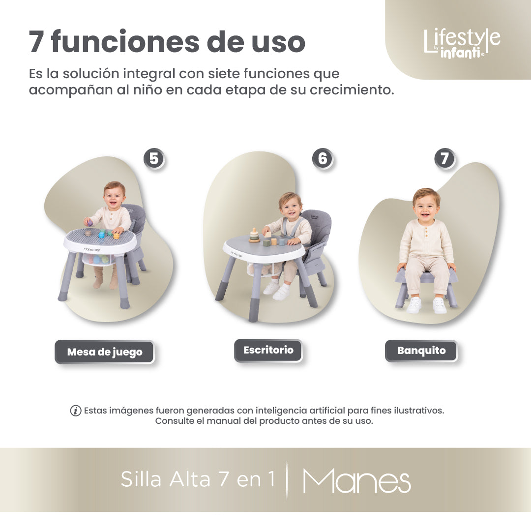 Silla Alta 7 en 1 Manes Con Centro de Entretenimiento y Mesa de Juego