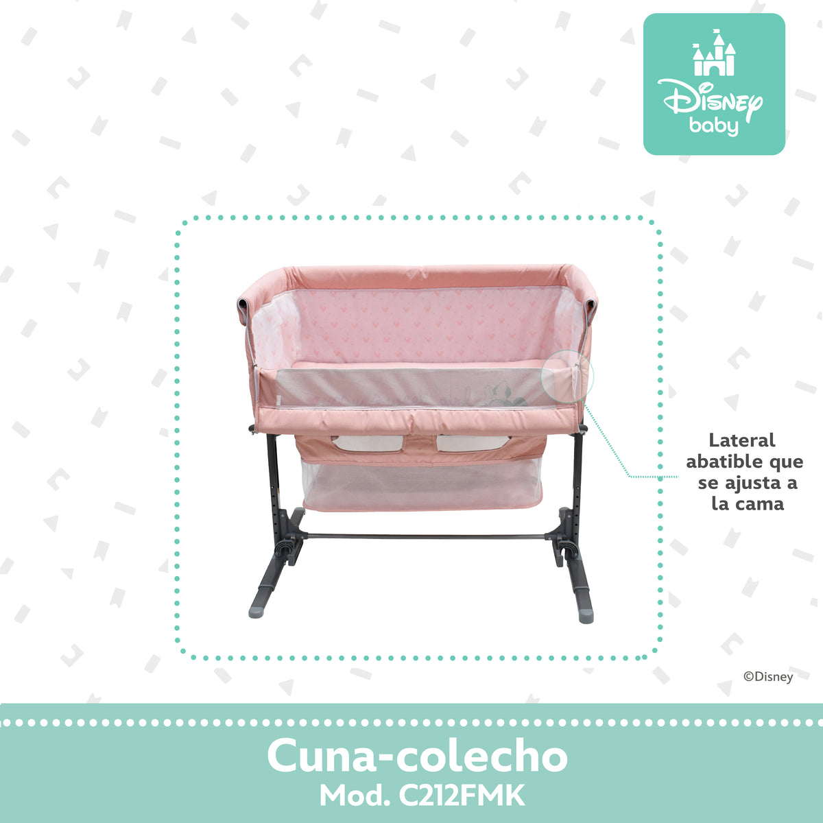 Colecho Disney Con Panel Lateral Abatible y 6 Posiciones de Altura
