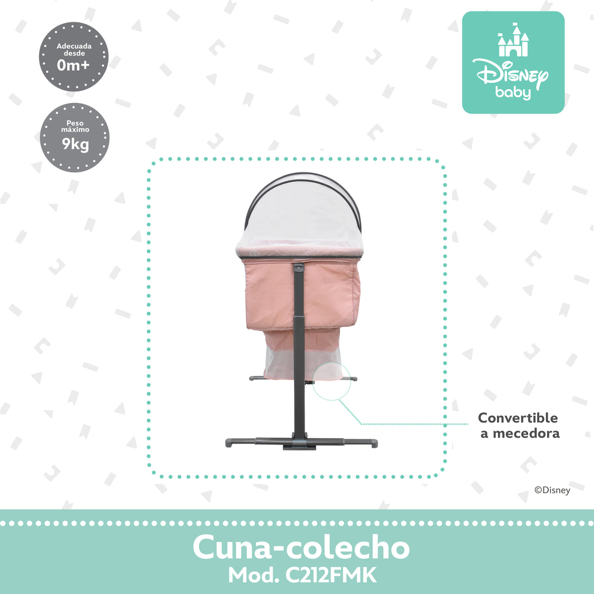 Colecho Disney Con Panel Lateral Abatible y 6 Posiciones de Altura