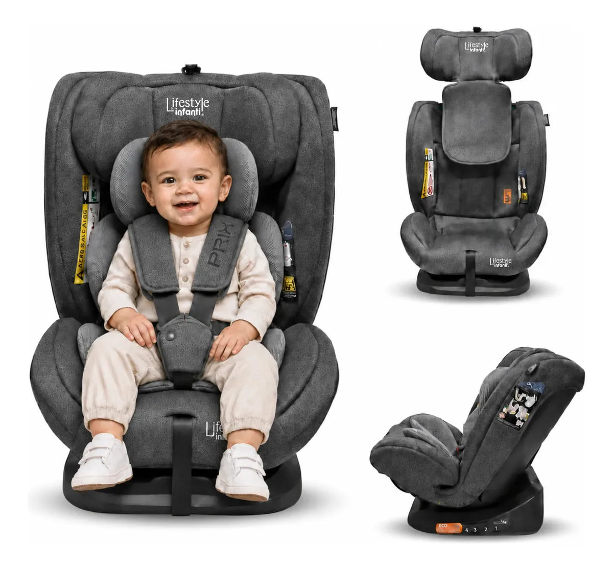 Autoasiento Reclinable Prix Con Soporte Desmontable Para La Cabeza Arnés De Seguridad De 5 Puntos Aprobado Por La Regulación R129 (i-Size) Edad Recomendada 0 a 12 años Lifestyle By Infanti