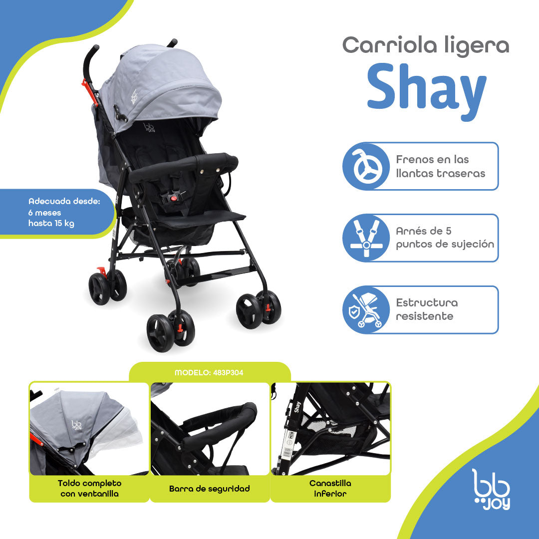 BB Joy Carriola Shay Ligera Plegable Gris Con Barra Y Toldo