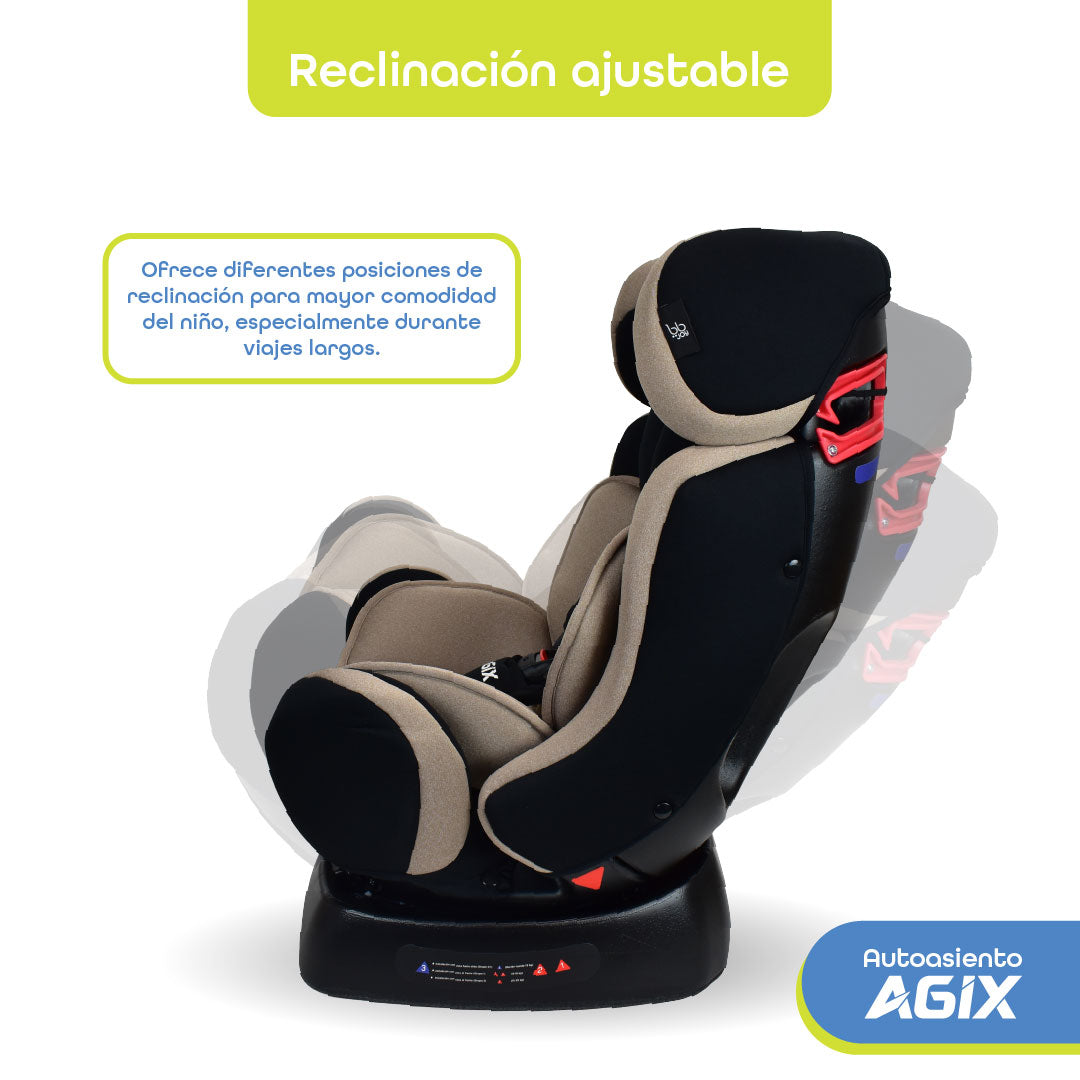 Autoasiento Evolutivo Agix Beige Con Negro De Recién Nacido Hasta 25 kg, Reclinable, Arnés de 5 Puntos, Acolchado, Funda Lavable, Instalación Reversa y Frontal, Certificación ECE R44/04, Bb Joy
