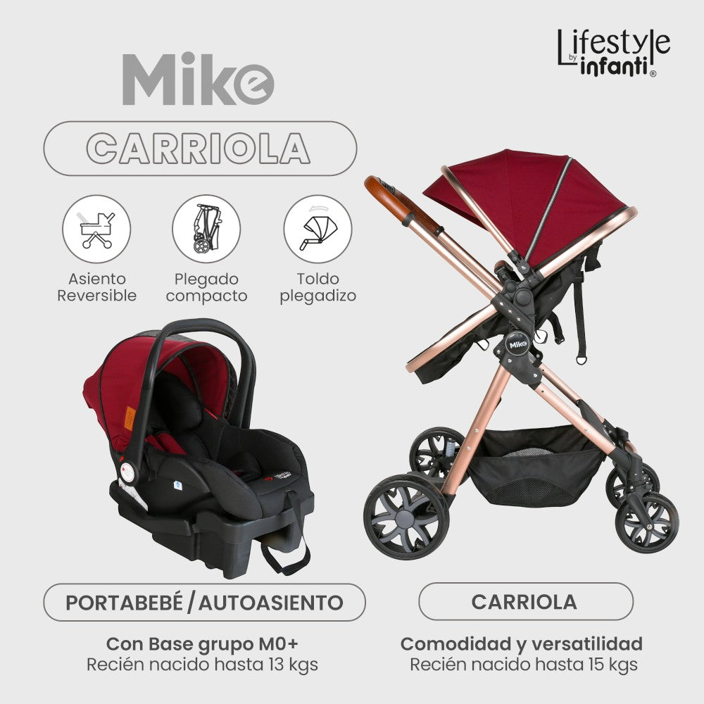 Carriola Travel System Mike Con Bambineto Reversible y Portabebé Grupo 0+