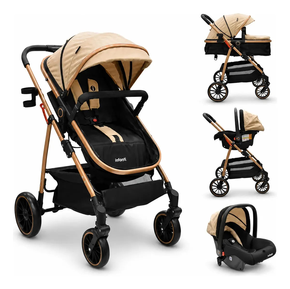 Carriola Sistema de Viaje Welly Convertible a Bambineto Negro con Portabebé Grupo0+, Asiento Reversible, Reclinado Ajustable, Arnés de 5 Puntos, Toldo Plegable, Cubrepiés y Canastilla Amplia para Bebé