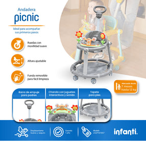 Andadera Picnic Con Tablero Interactivo y Barra de Empuje