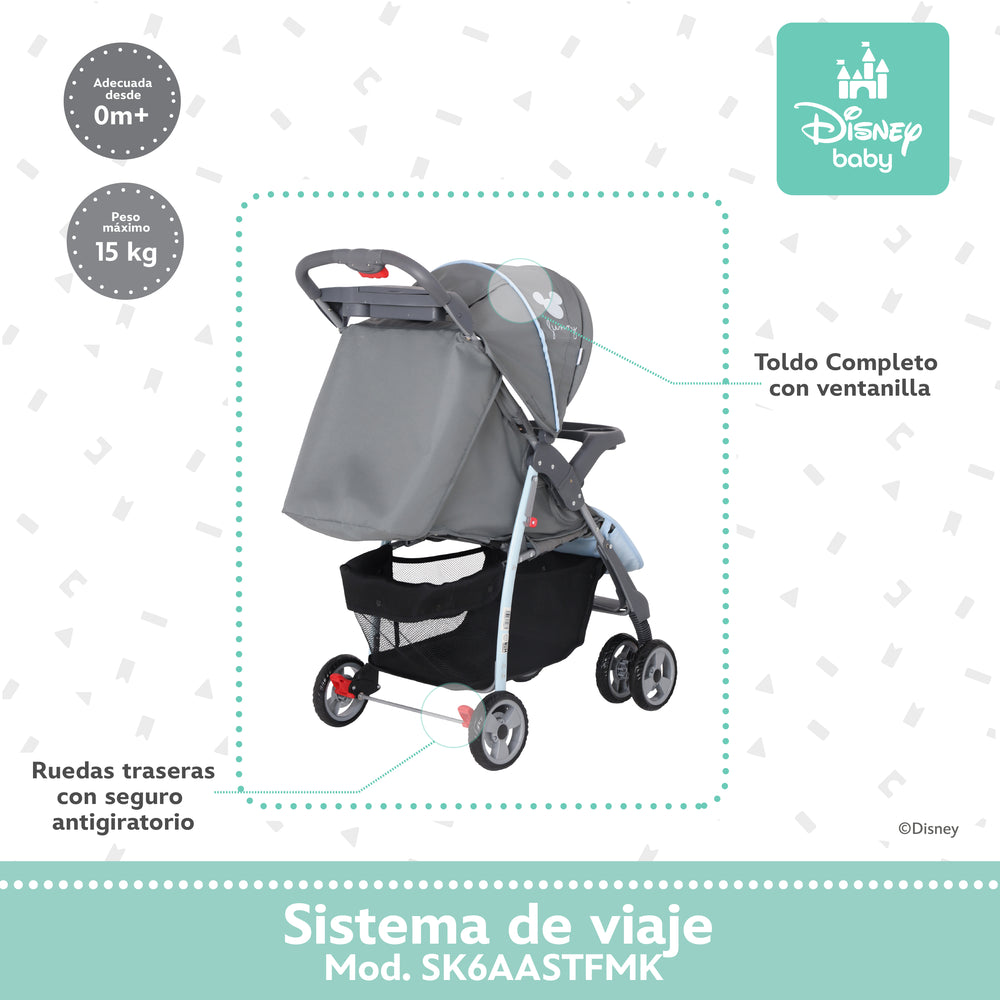 Carriola Travel System Disney, Mickey, Minnie, Stitch, Con Portabebé Y Charola, Infanti