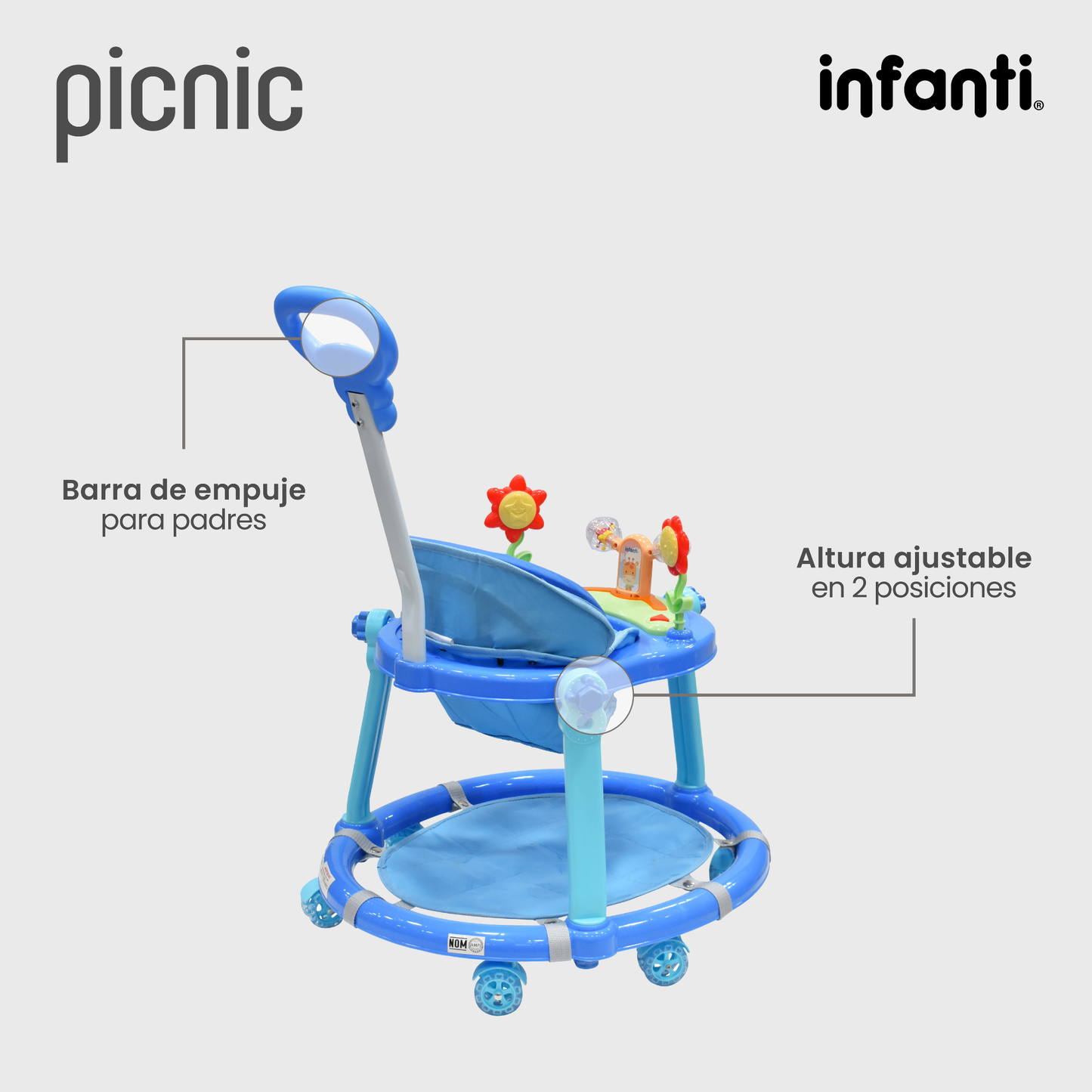 Infanti Andadera Picnic Tablero Interactivo Barra De Empuje