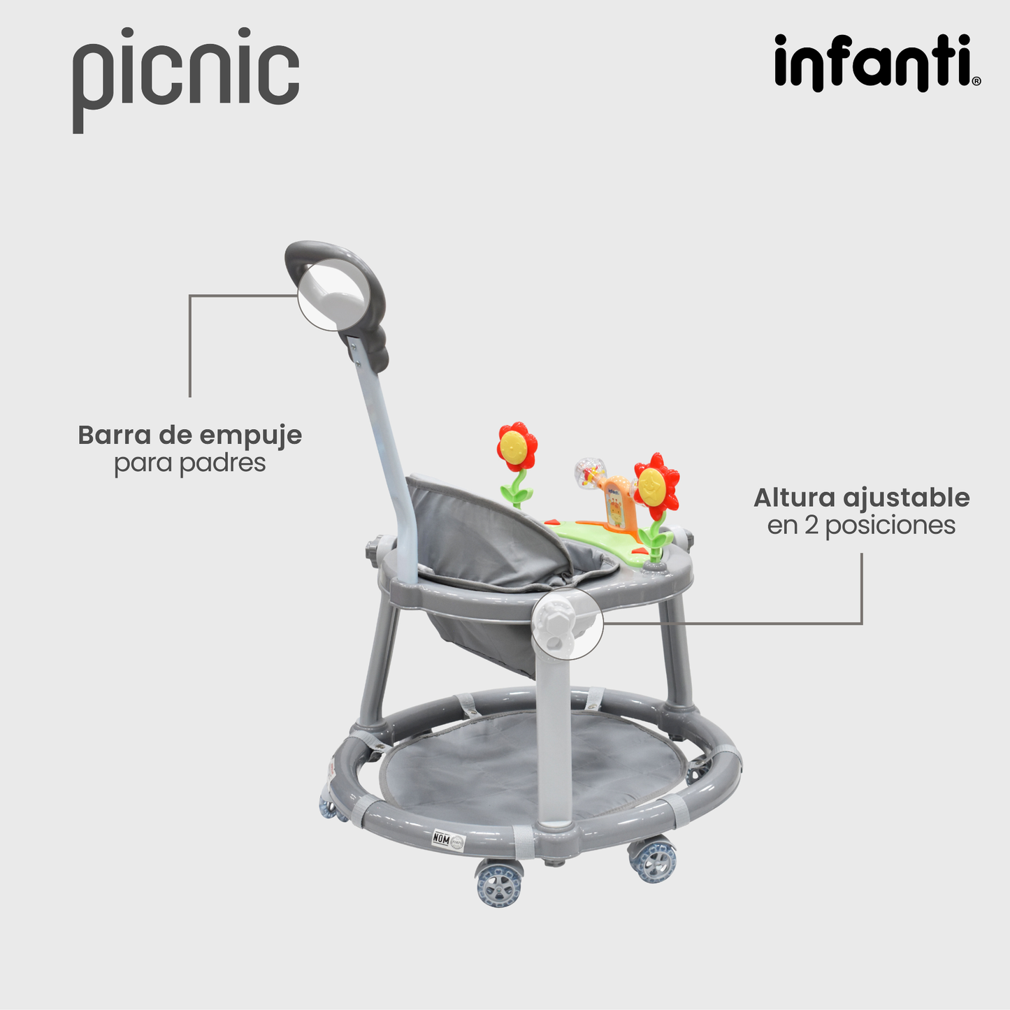 Infanti Andadera Picnic Tablero Interactivo Barra De Empuje