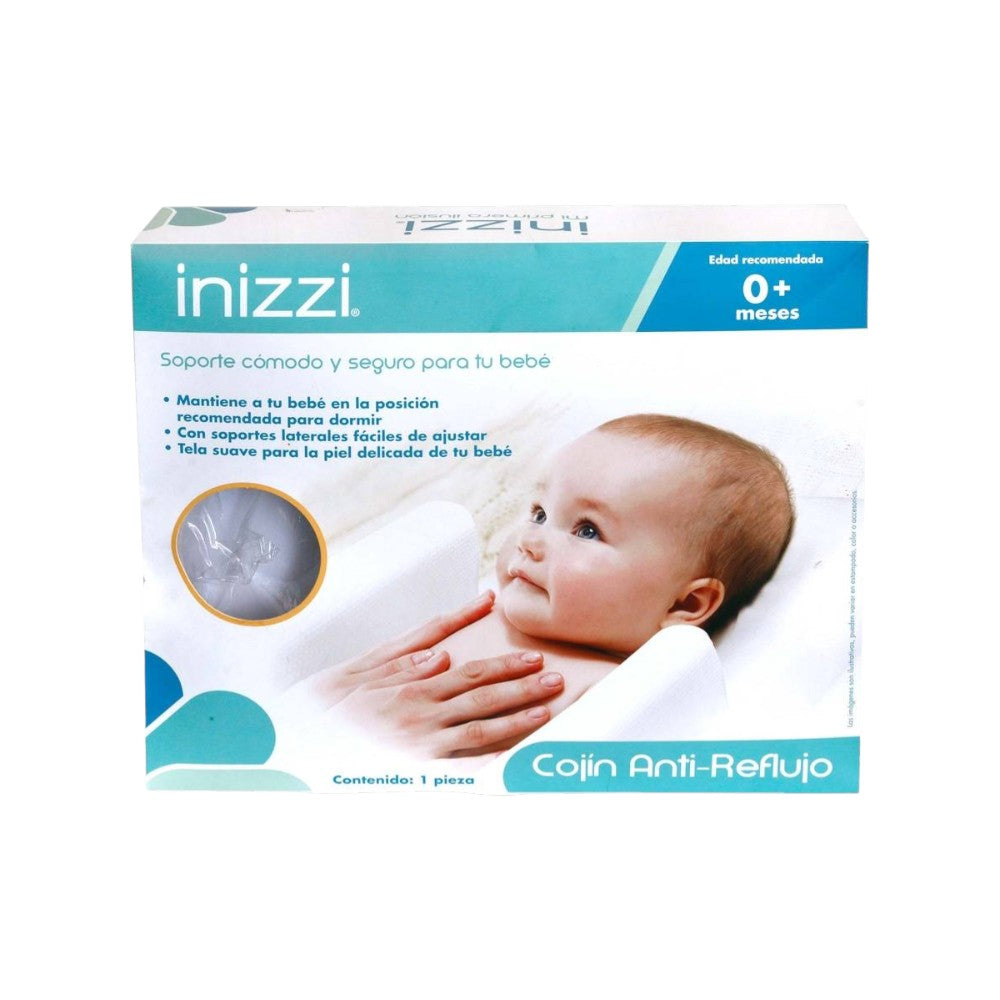 Cojín Antirreflujo para Bebé desde Recién Nacido, Blanco, Diseño Ergonómico con Inclinación, Soportes Ajustables y Tela Transpirable, Inizzi