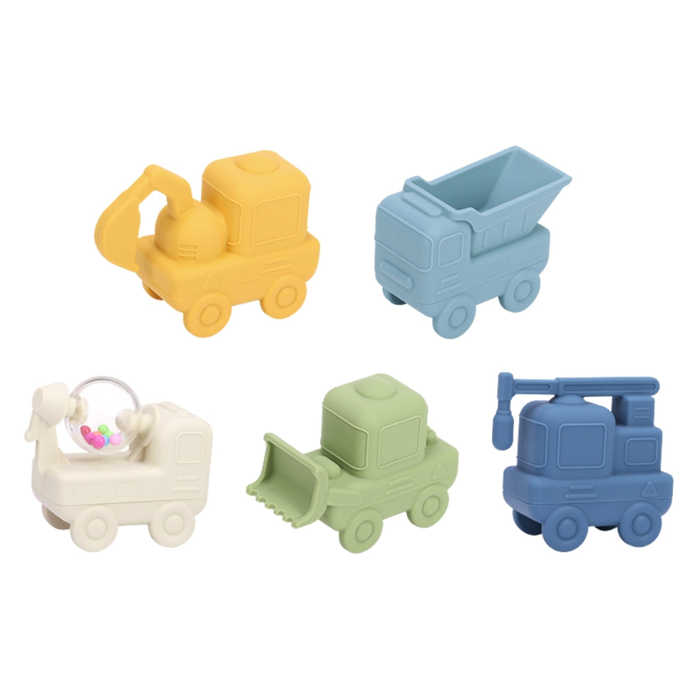 Set De Juguetes De Silicón Para Baño Con 5 Piezas Camioncitos De Construcción Con 5 Piezas
