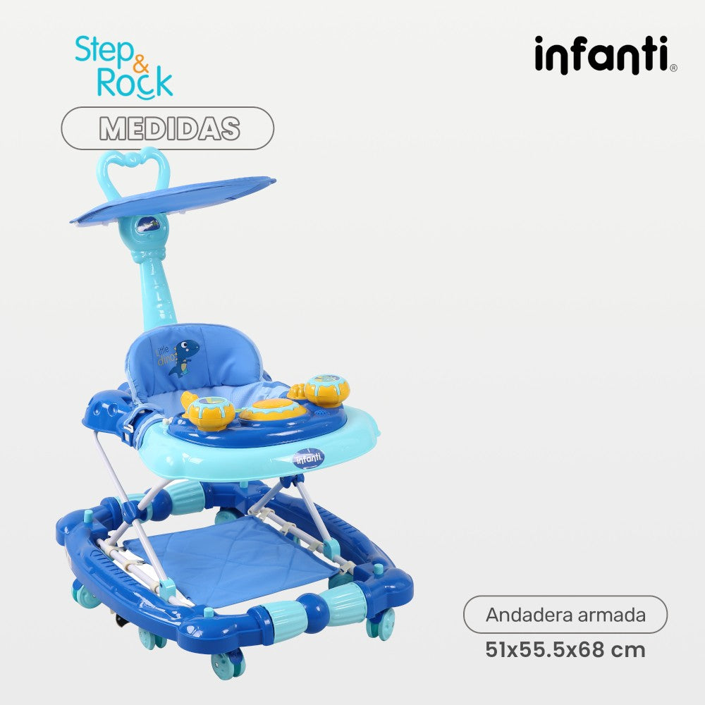 Andadera Step And Rock Mecedora Infanti Con Charola Electrónica Barra de Empuje