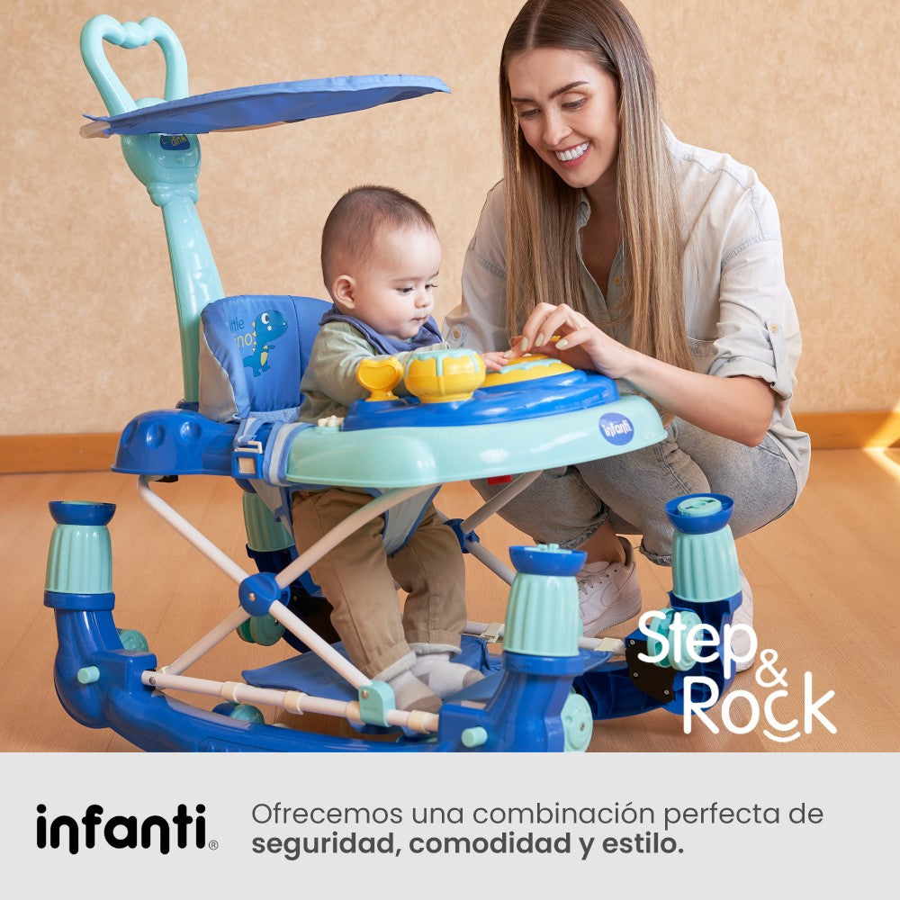 Andadera Step And Rock Mecedora Infanti Con Charola Electrónica Barra de Empuje