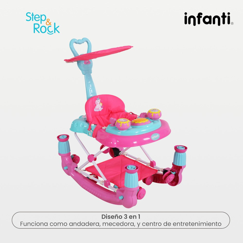 Andadera Step And Rock Mecedora Infanti Con Charola Electrónica Barra de Empuje
