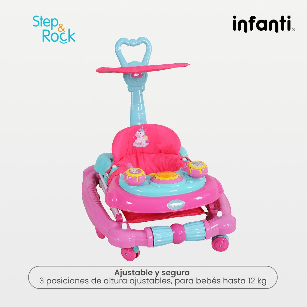 Andadera Step And Rock Mecedora Infanti Con Charola Electrónica Barra de Empuje