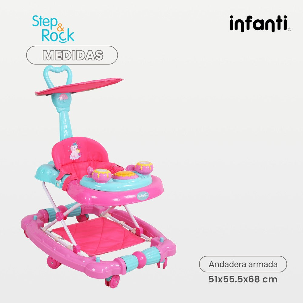 Andadera Step And Rock Mecedora Infanti Con Charola Electrónica Barra de Empuje