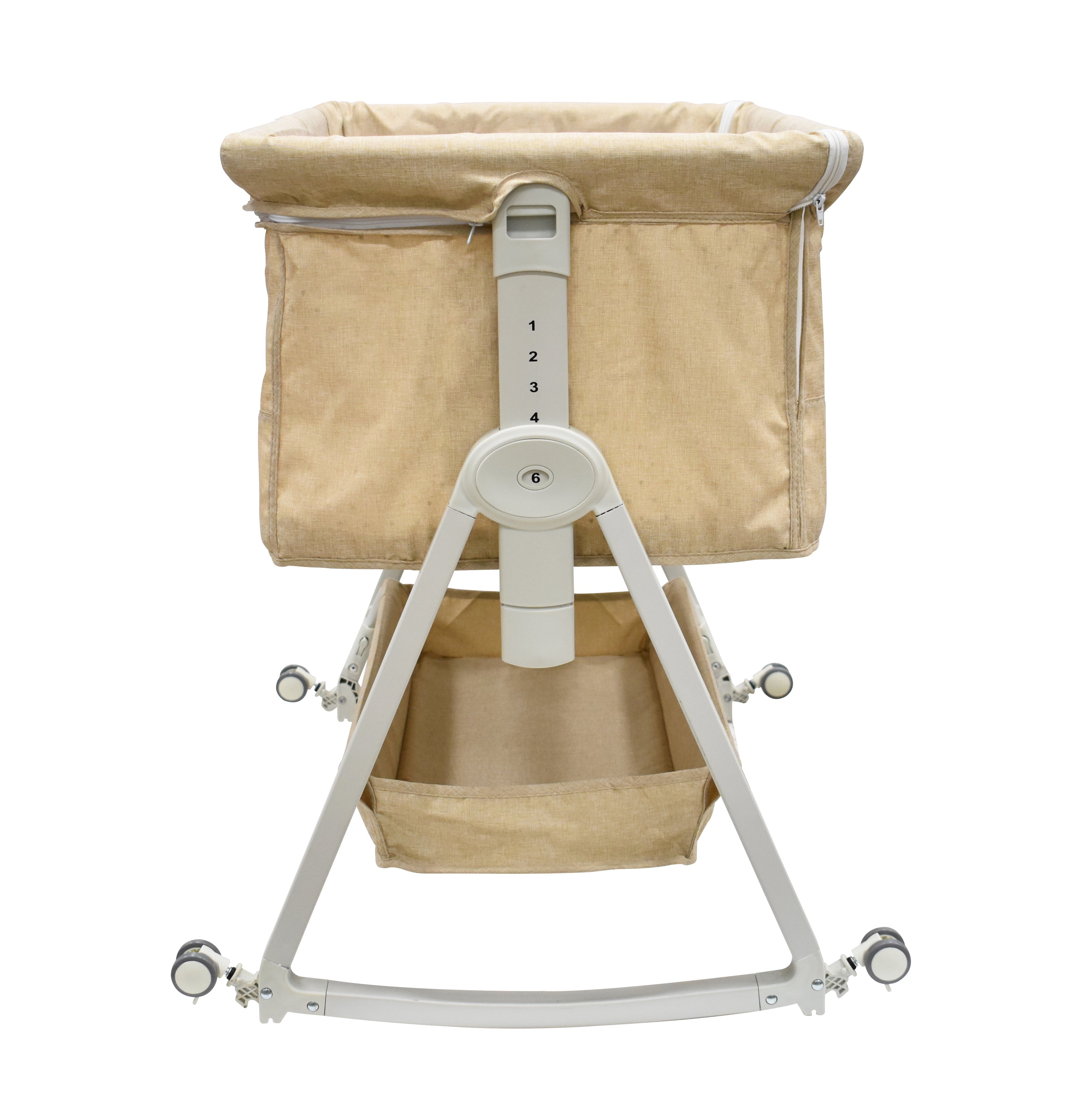 Cuna de Colecho Davy Beige Con Mosquitero y Toldo, Mecedora, Colchoneta, Lateral Abatible, Correas de Seguridad, Alturas Ajustables, Inclinación Antirreflujo, Estructura de Metal, Hasta 15 kg, Infanti