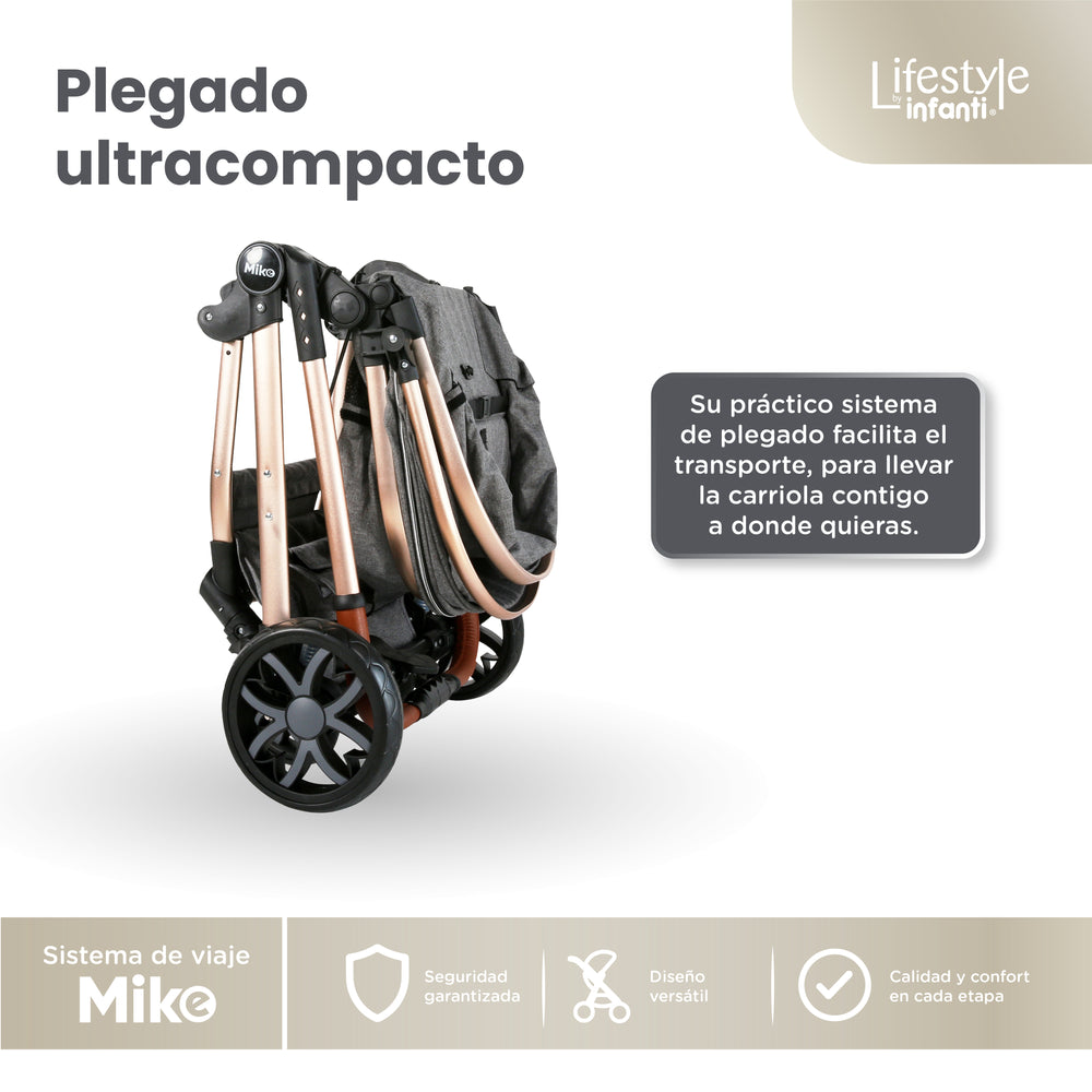 Carriola Travel System Mike Con Bambineto Reversible y Portabebé Grupo 0+