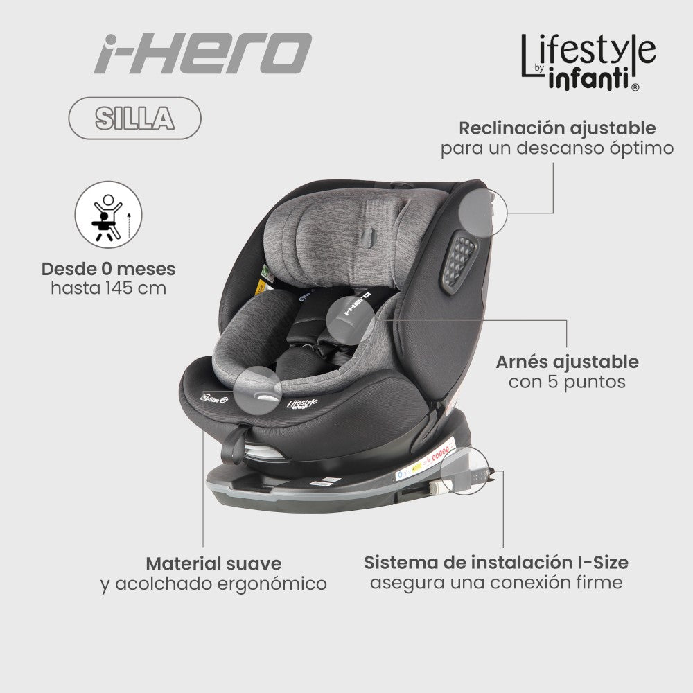 Autoasiento Lifestyle By Infanti I-Hero I-Size Negro/Gris