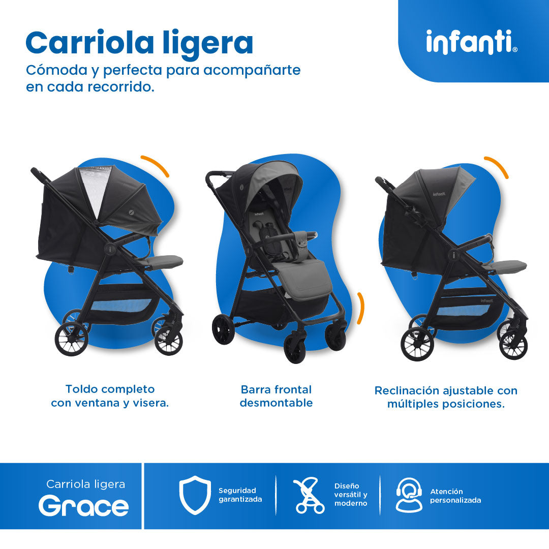Carriola Grace Arena Con Toldo Completo Plegado Fácil Compacto Soporta Hasta 22 kg, Infanti