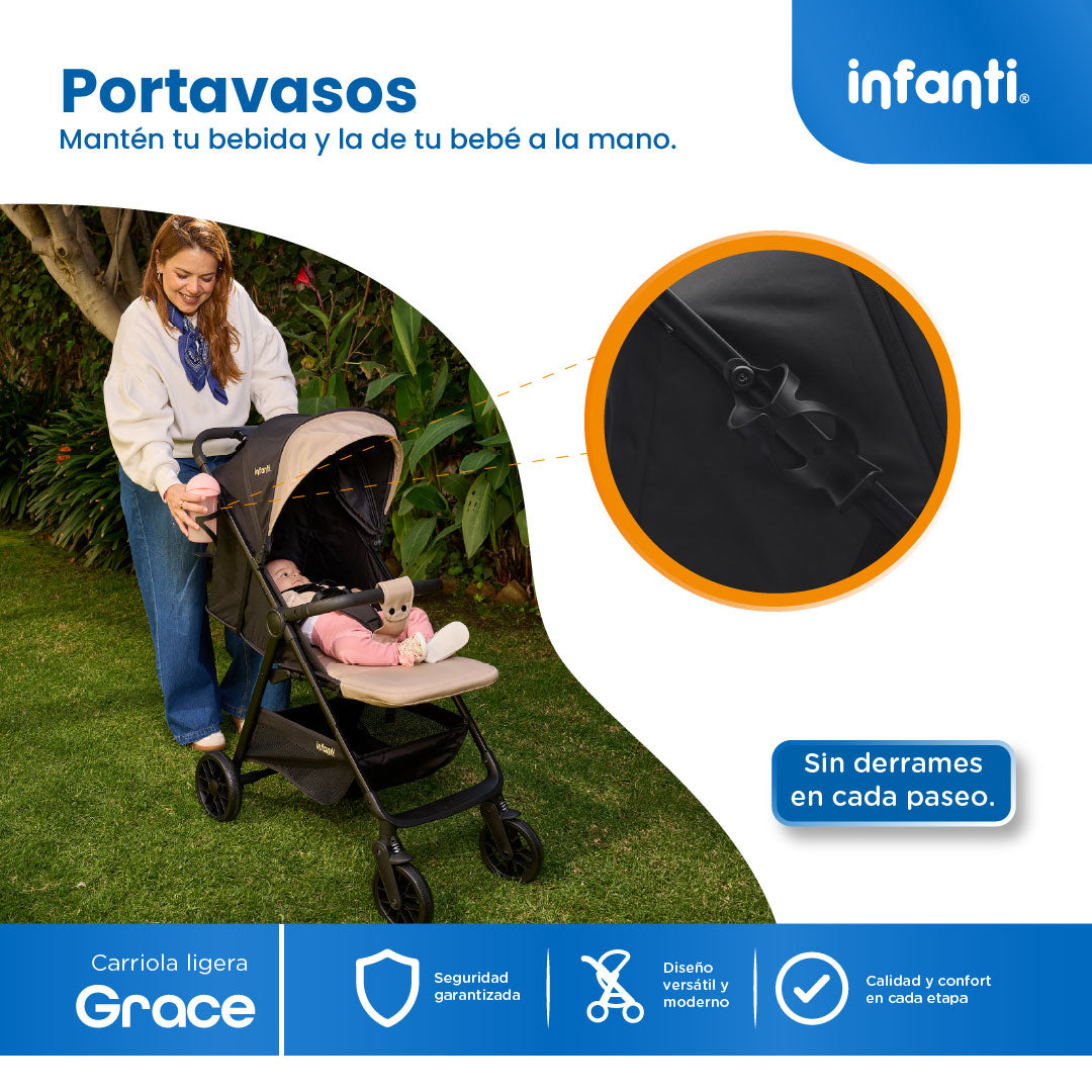 Carriola Grace Arena Con Toldo Completo Plegado Fácil Compacto Soporta Hasta 22 kg, Infanti