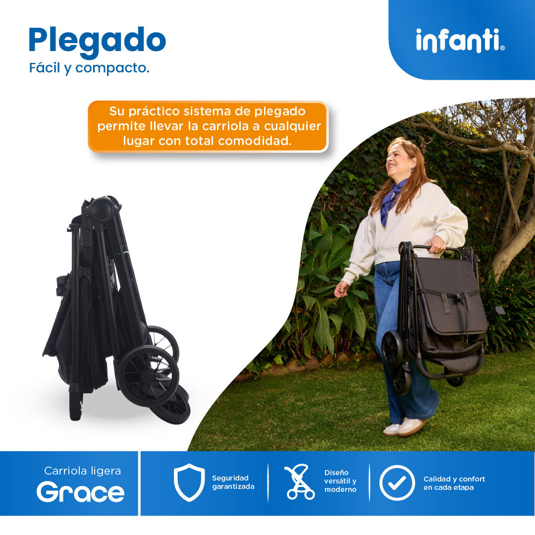 Carriola Grace Arena Con Toldo Completo Plegado Fácil Compacto Soporta Hasta 22 kg, Infanti