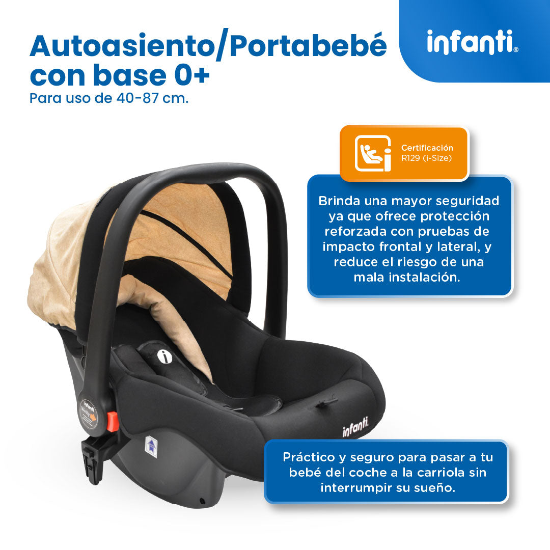Carriola Sistema de Viaje Welly Convertible a Bambineto Negro con Portabebé Grupo0+, Asiento Reversible, Reclinado Ajustable, Arnés de 5 Puntos, Toldo Plegable, Cubrepiés y Canastilla Amplia para Bebé