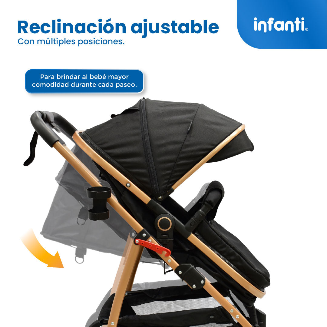 Carriola Sistema de Viaje Welly Convertible a Bambineto Negro con Portabebé Grupo0+, Asiento Reversible, Reclinado Ajustable, Arnés de 5 Puntos, Toldo Plegable, Cubrepiés y Canastilla Amplia para Bebé