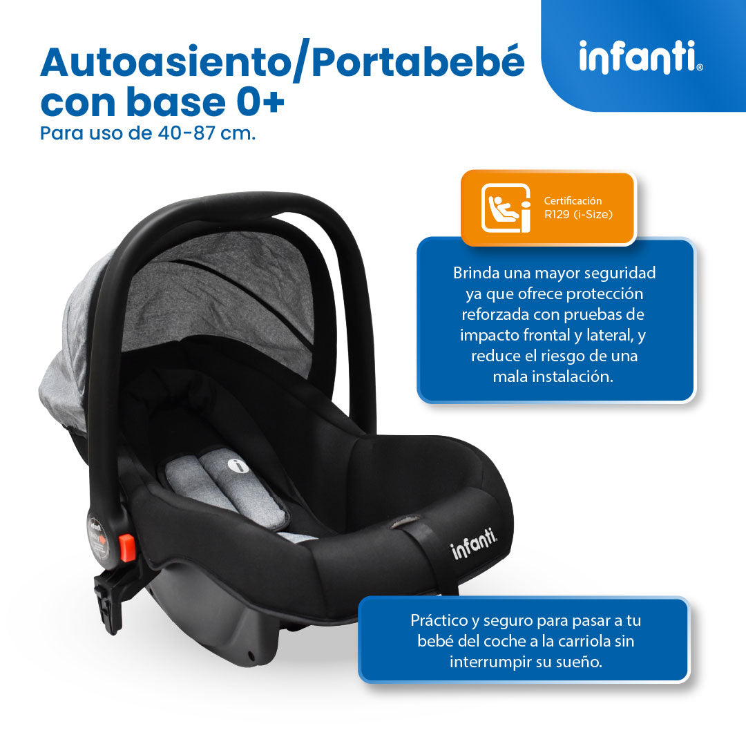 Carriola Sistema de Viaje Welly Convertible a Bambineto Negro con Portabebé Grupo0+, Asiento Reversible, Reclinado Ajustable, Arnés de 5 Puntos, Toldo Plegable, Cubrepiés y Canastilla Amplia para Bebé