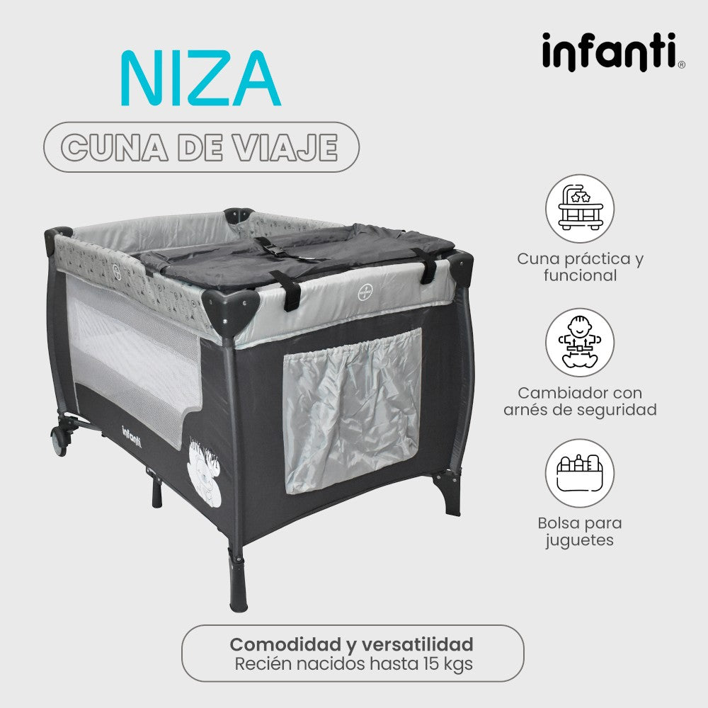 Cuna De Viaje Para Bebé Tipo Corral Niza Color Gris