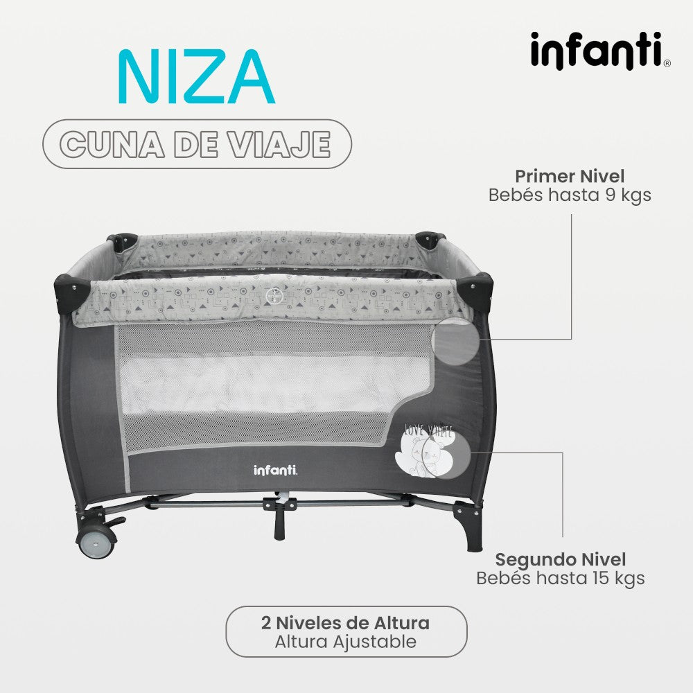 Cuna De Viaje Para Bebé Tipo Corral Niza Color Gris