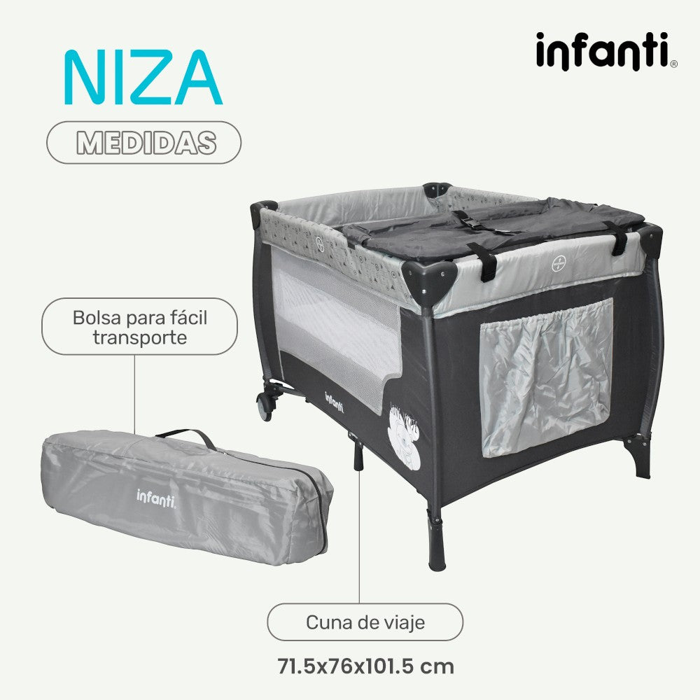 Cuna De Viaje Para Bebé Tipo Corral Niza Color Gris