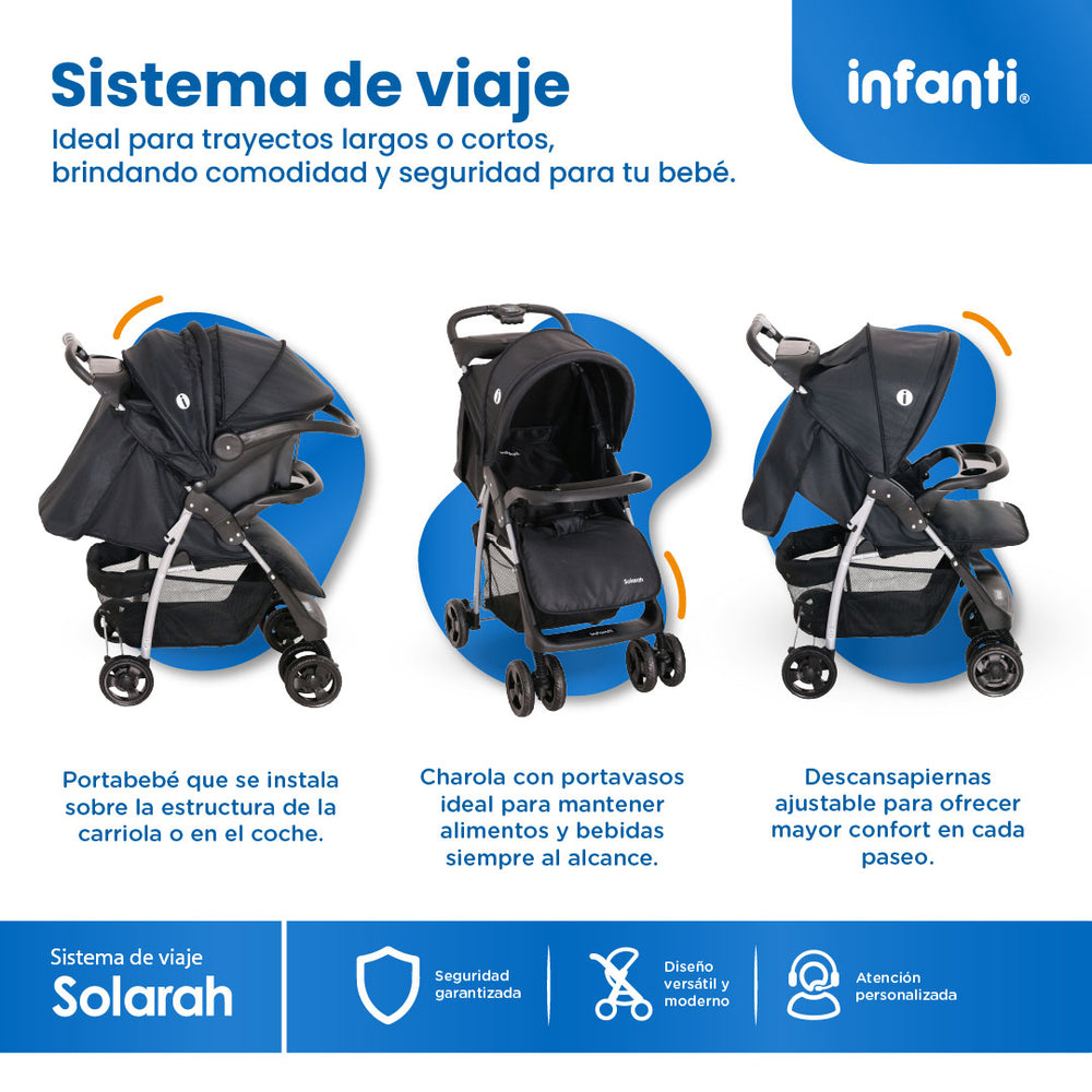 Carriola Travel System Solarah Con Portabebé Grupo 0+ y Plegado a Una Mano