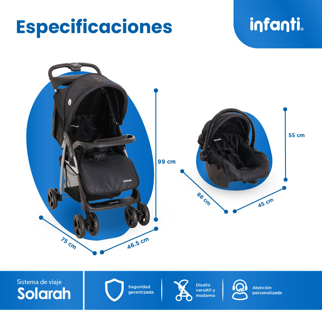 Carriola Travel System Solarah Con Portabebé Grupo 0+ y Plegado a Una Mano
