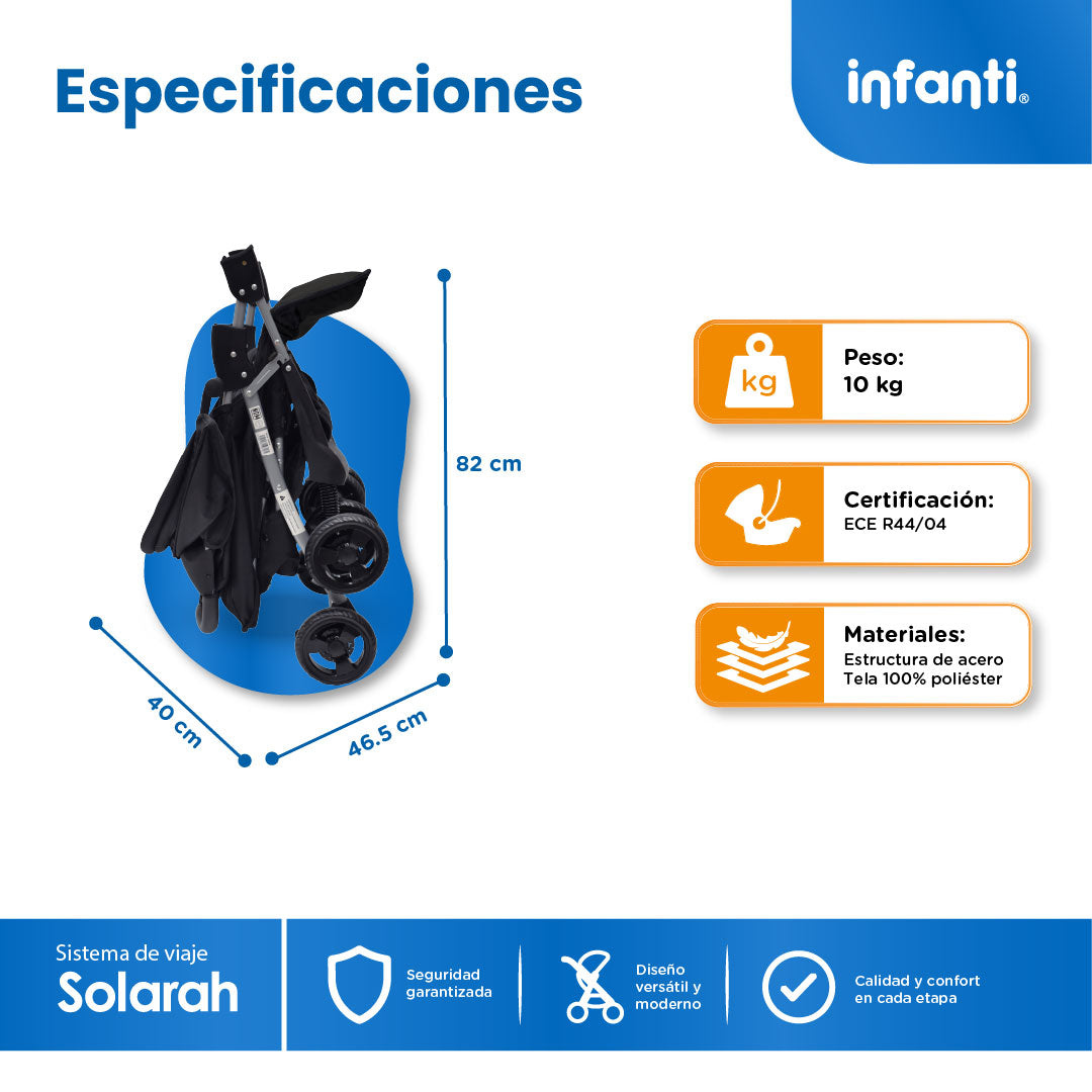 Carriola Travel System Solarah Con Portabebé Grupo 0+ y Plegado a Una Mano