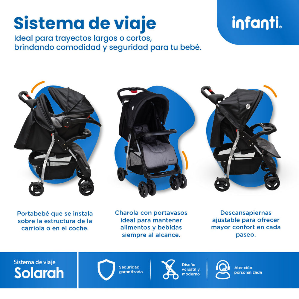 Carriola Travel System Solarah Con Portabebé Grupo 0+ y Plegado a Una Mano