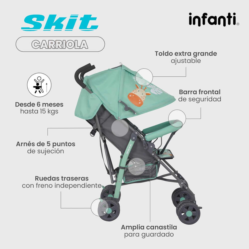 Infanti Carriola De Bastón Skit Ligera y Portátil 23XFL801 ARNES DE 3 PUNTOS