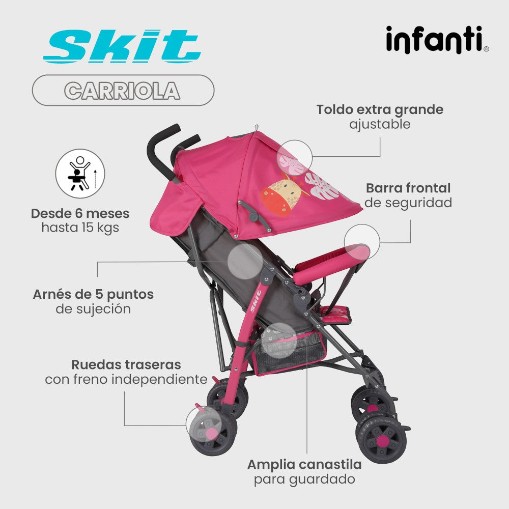 Infanti Carriola De Bastón Skit Ligera y Portátil 23XFL801 ARNES DE 3 PUNTOS